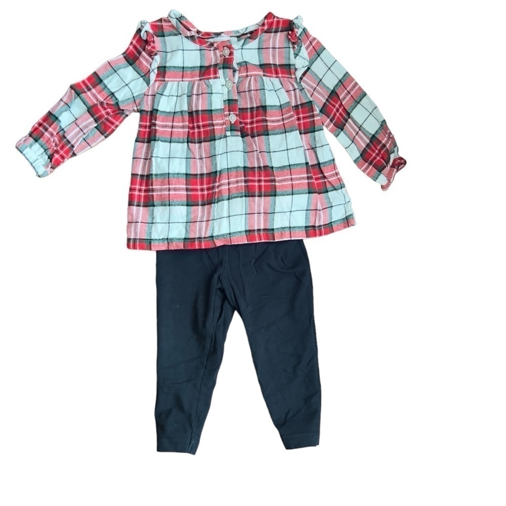 Carters Baby Toddler 12M Christmas 2 Piece Set Plaid Shirt and Black Pants